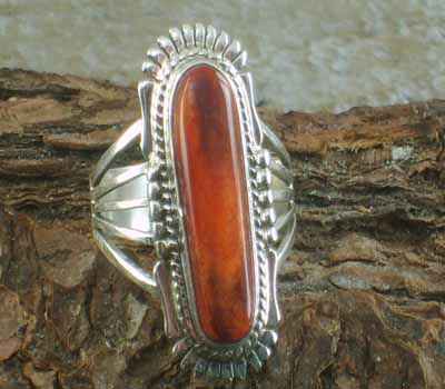Orange Spiny Native American Ring - sz 9 1/4